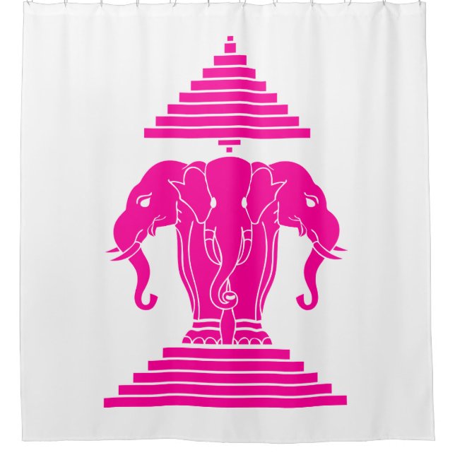 Pink Erawan Three Headed Elephant Lao / Laos Flag Duschvorhang (Vorderseite)