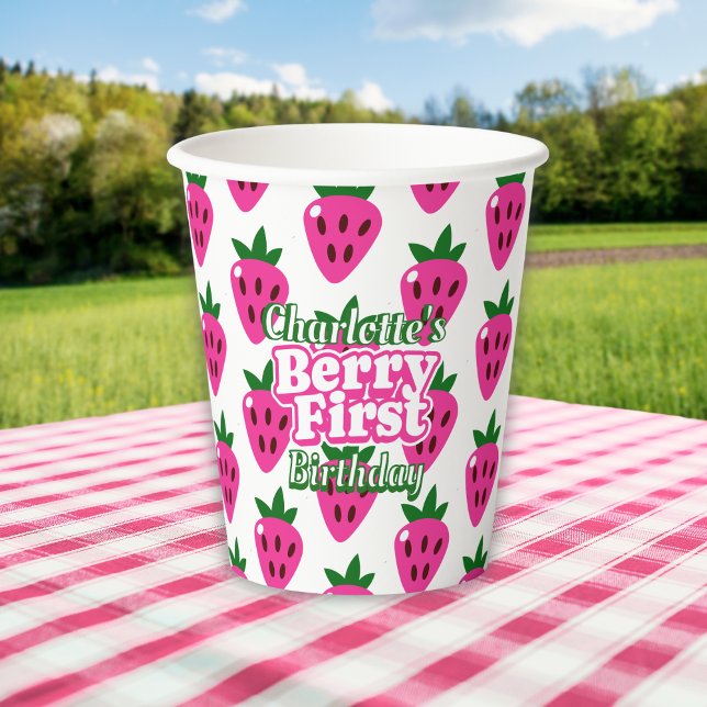 Pink Erdbeere Erste Geburtstag  Pappbecher (Von Creator hochgeladen)