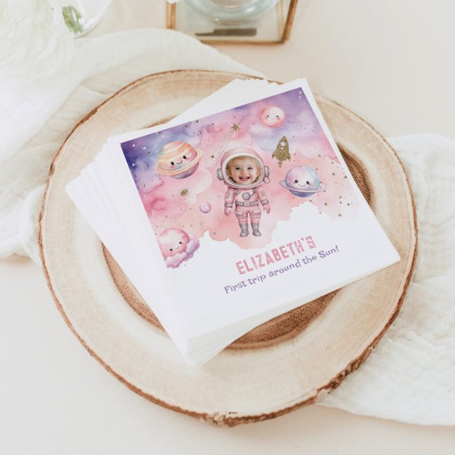 Pink Erste Reise um die Sonne Weltraum Mädchen Geb Serviette (Von Creator hochgeladen)