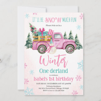 Pink Es wird viel Schnee-Spaß Geburtstag Einladung