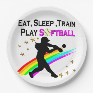 PINK ESSEN, SCHLAFEN, TRAIN, SPIELEN SOFTBALLDESIG PAPPTELLER