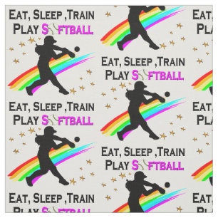 PINK ESSEN, SCHLAFEN, TRAIN, SPIELEN SOFTBALLDESIG STOFF