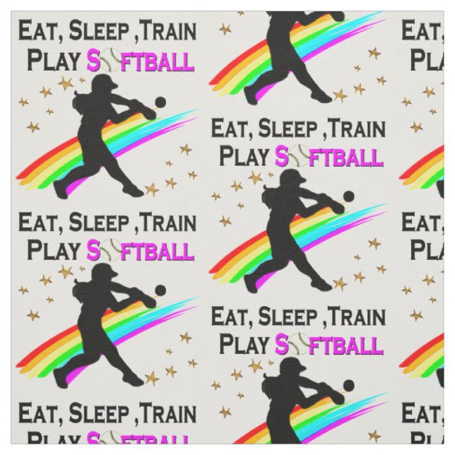 PINK ESSEN, SCHLAFEN, TRAIN, SPIELEN SOFTBALLDESIG STOFF (Muster)