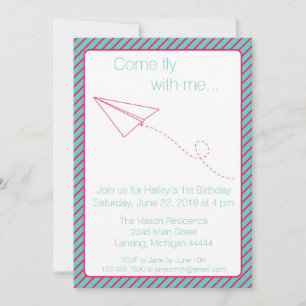 Pink et Aqua Papier avion Invitation d'anniversair
