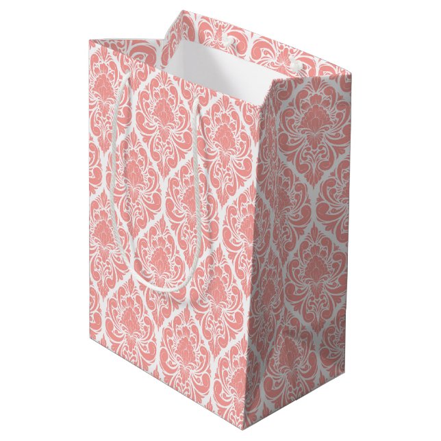 Pink et blanc damas motif moyen sac cadeau (Dos Angle)