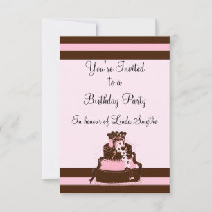Pink et Chocolate Stripe Anniversaire Invitation