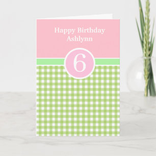 Pink et Green En vichy 6e carte d'anniversaire