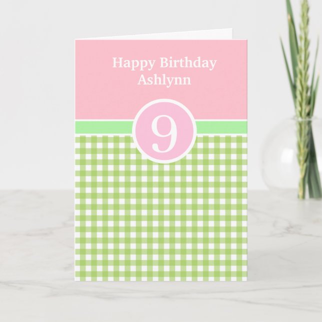 Pink et Green En vichy 9e carte d'anniversaire (Devant)