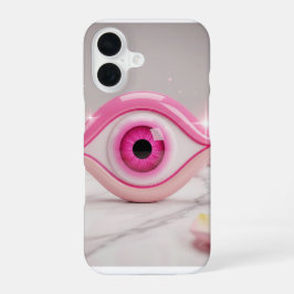 Pink Evil Eye Amulet on Marble Surface iPhone 16 Hülle