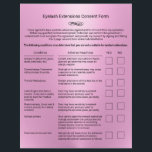 Pink Eyelash Extension Salon Haftungsbefreiung Flyer<br><div class="desc">Rosa Haftung Waiver Eyelash Extension Salon Flyer.</div>