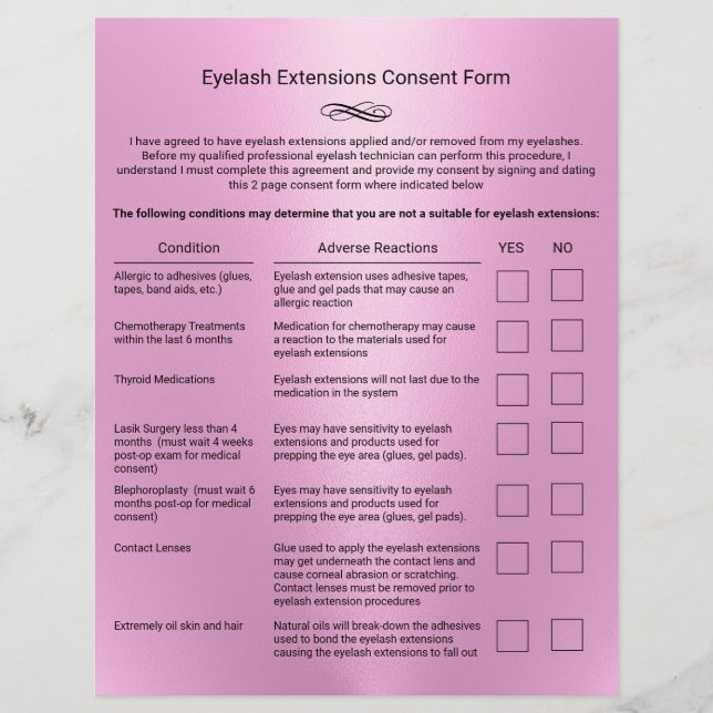 Pink Eyelash Extension Salon Haftungsbefreiung Flyer (Vorne)