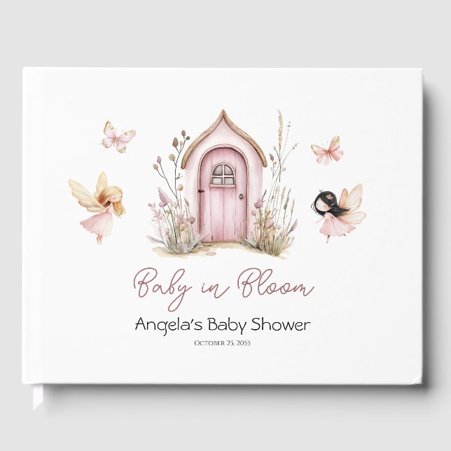 Pink Fairies Baby in Bloom Butterfly Babydusche Gästebuch (Vorderseite)