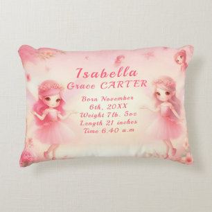 Pink Fairies Bloomy Garden Baby Birth Stats Dekokissen
