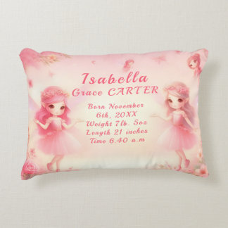 Pink Fairies Bloomy Garden Baby Birth Stats Dekokissen