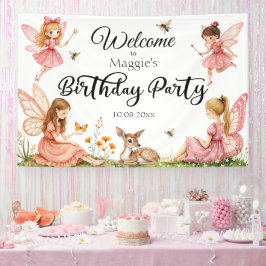 Pink Fairies Woodland Dei Birhday Party Willkommen Banner