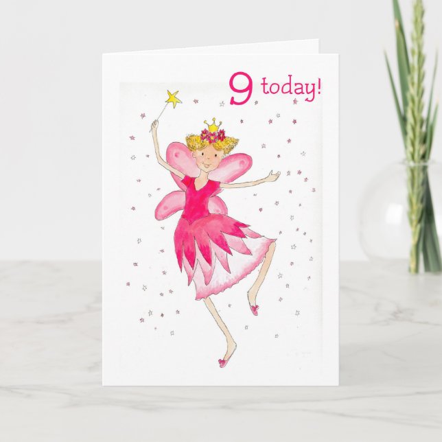 Pink Fairy 9. Geburtstagskarte Karte (Vorderseite)