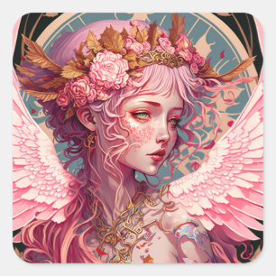 Pink Fairy Angel Fantasy Art Quadratischer Aufkleber