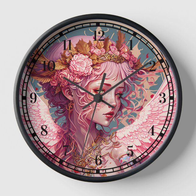 Pink Fairy Angel Fantasy Art Uhr (Vorderseite)