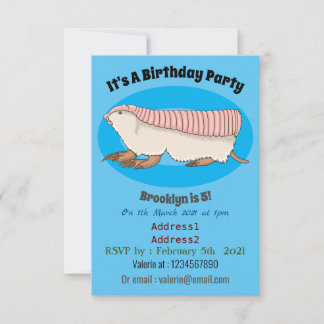 Pink fairy armadillo cartoon illustration einladung