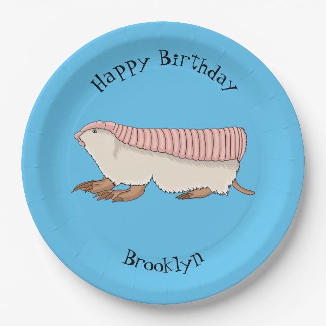 Pink fairy armadillo cartoon illustration pappteller (Vorderseite)