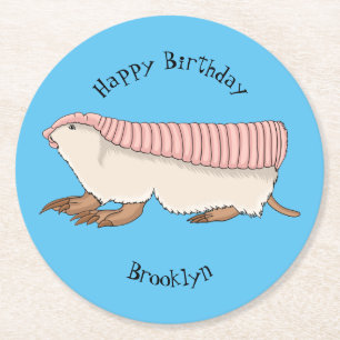 Pink fairy armadillo cartoon illustration runder pappuntersetzer