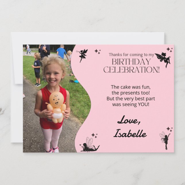 Pink Fairy Birthday Party Danke Karte (Vorderseite)