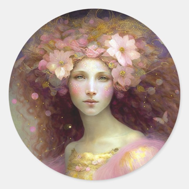 Pink Fairy Fantasy Art Runder Aufkleber (Vorderseite)