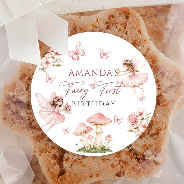 Pink Fairy First Birthday Party Sticker (Créateur téléchargé)