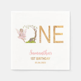 Pink Fairy Floral Forest 1. Geburtstag Serviette