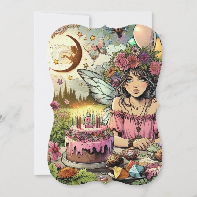 Pink Fairy Girl Magique carte d'anniversaire (Devant)