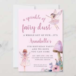 Pink Fairy Girls Geburtstagsparty Einladung