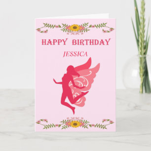 Pink Fairy Happy Birthday Karte