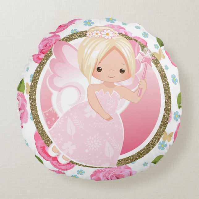 Pink Fairy mit Rose Girly Throw Kissen (Vorderseite)