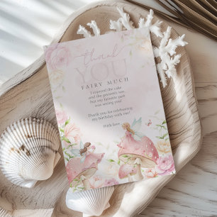 Pink Fairy Pilz Blumen Garten 1. Geburtstag  Dankeskarte