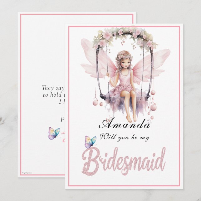 Pink Fairy Swing wird meine Bridesmaid sein Einladung (Vorne/Hinten)
