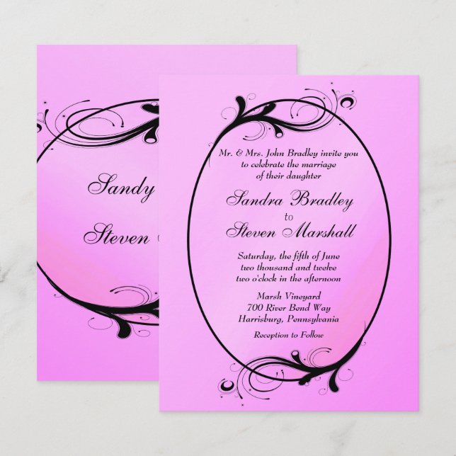 Pink Fairytale Wedding Einladung (Vorne/Hinten)