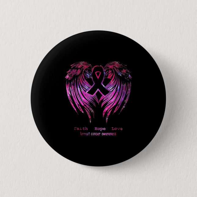 Pink Faith Hope Liebe Wings Breast Cancer Awarenes Button (Vorderseite)