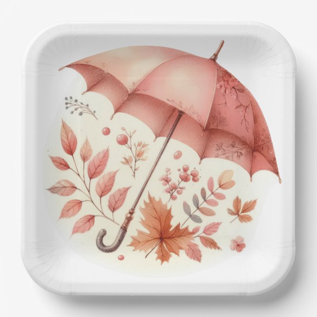 PINK FALL AUTUMENTIERTE POSTEN PAPPTELLER (Vorderseite)