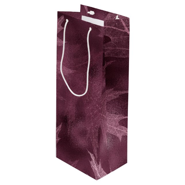 PINK FALL AUTUMN LEAVES GESCHENKTÜTE FÜR WEINFLASCHEN (Vorderseite Schrägansicht)