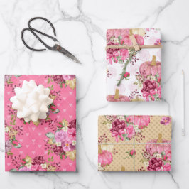 PINK FALL AUTUMN PUMPKINS & WATERCOLOR BLUME GESCHENKPAPIER SET