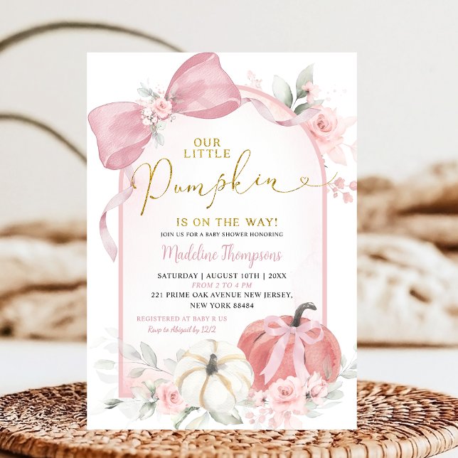Pink Fall Floral Coquette Pumpkin Baby Shower Einladung (Von Creator hochgeladen)