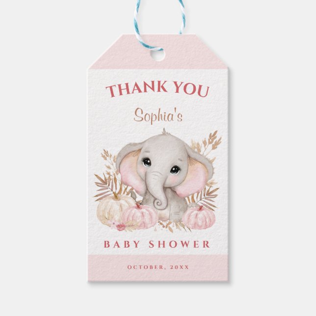 Pink Fall Girl Babydusche Papier Liebesmarken Geschenkanhänger (Vorderseite)