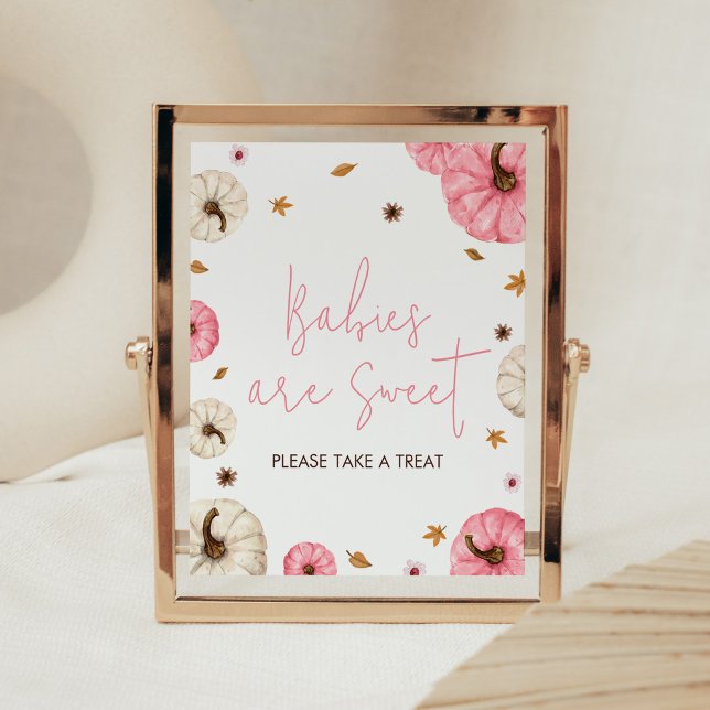 Pink Fall Kleine Kürbis Kinder sind süß Poster (Girl Fall Pumpkin Baby Shower Babies are Sweet Sign)