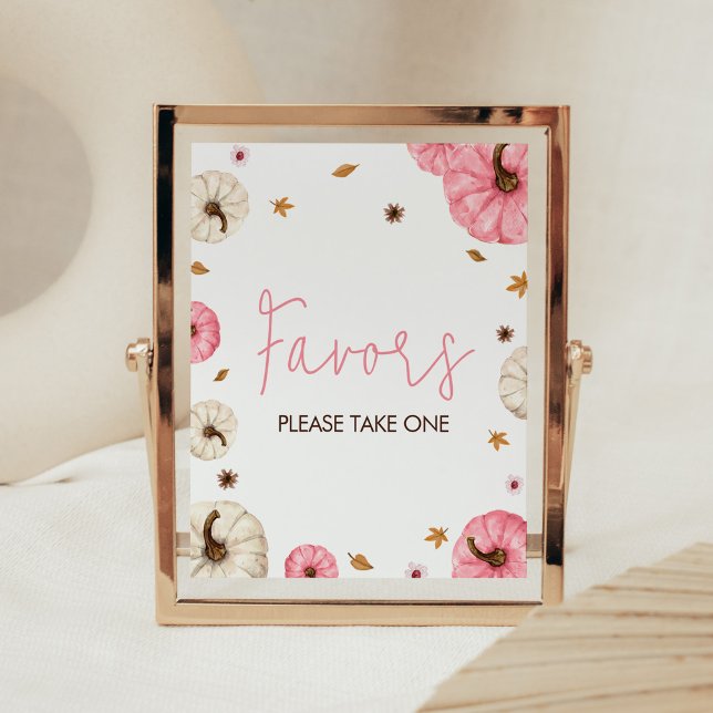 Pink Fall Little Pumpkin Baby Duwer Favoriten Poster (Girl Fall Pumpkin Baby Shower Favors Sign)