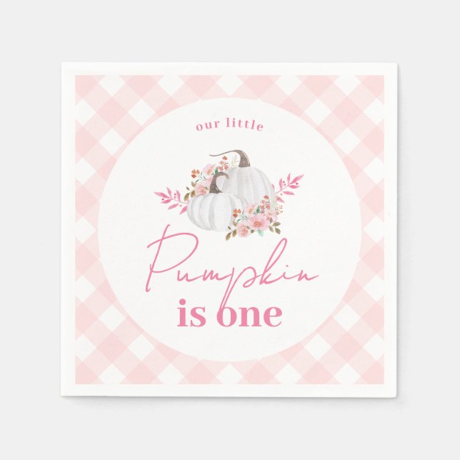 Pink Fall Plaid Our Little Pumpkin 1st Birthday Serviette (Vorderseite)