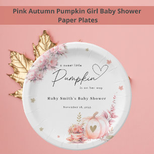 Pink Fall Pumpkin Blume Leafs Girl Baby Dusche Pappteller