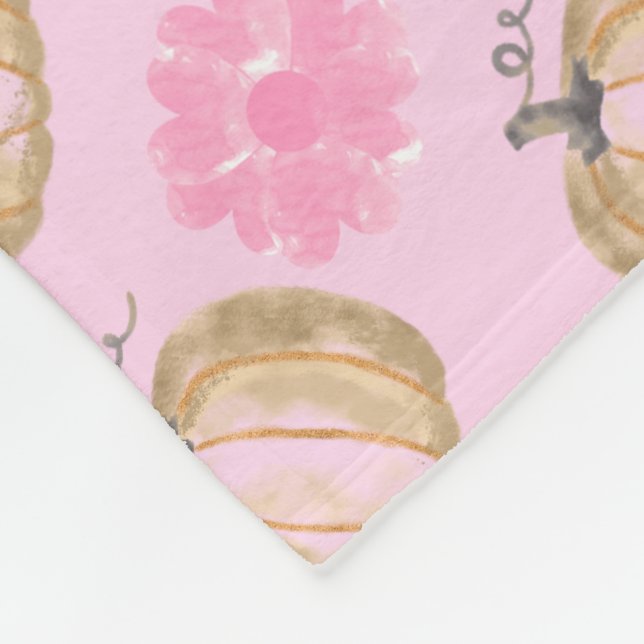 Pink Fall Pumpkins und Blume Fleecedecke (Ecke)