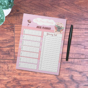 Pink Familienmahlplaner Notepad mit Koala Notizblock