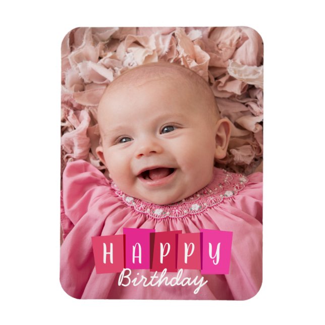 Pink Family Geburtstag Custom Flexible Foto Magnet (Vertikal)
