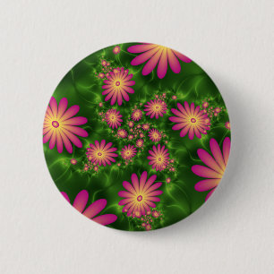 Pink Fantasy Blume Moderne Abstrakte Fraktal Kunst Button